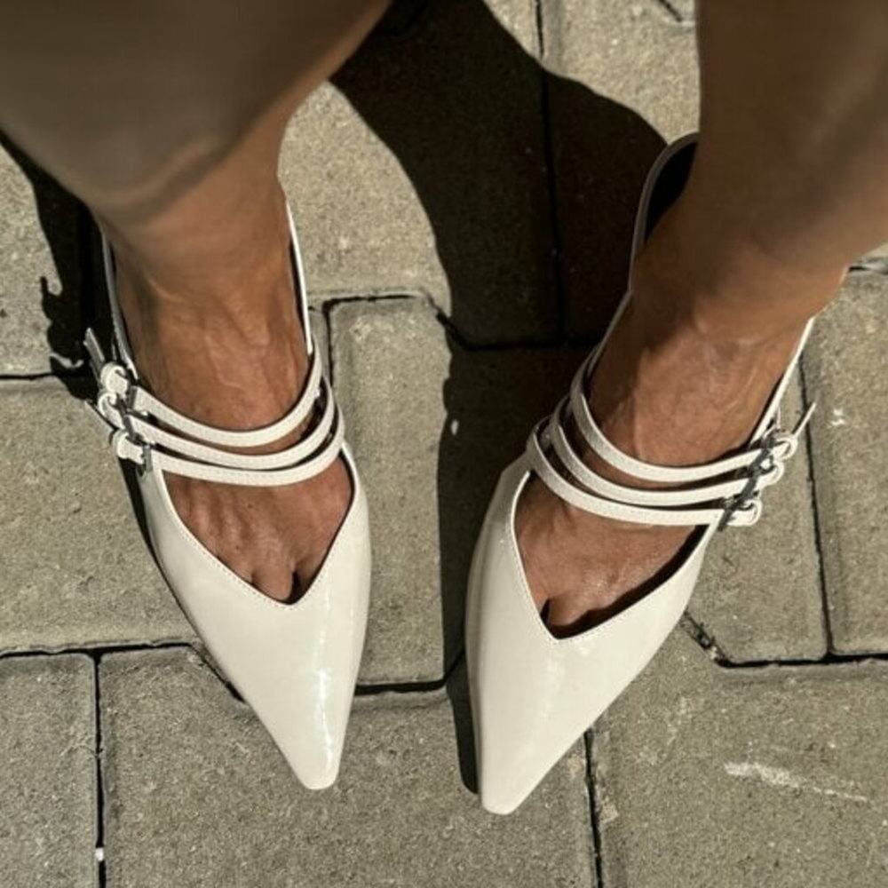 ZARA White Slingback Kitten Heels NWT Pointed Toe Buckle Strap Pumps Size 8 - Picture 11 of 16